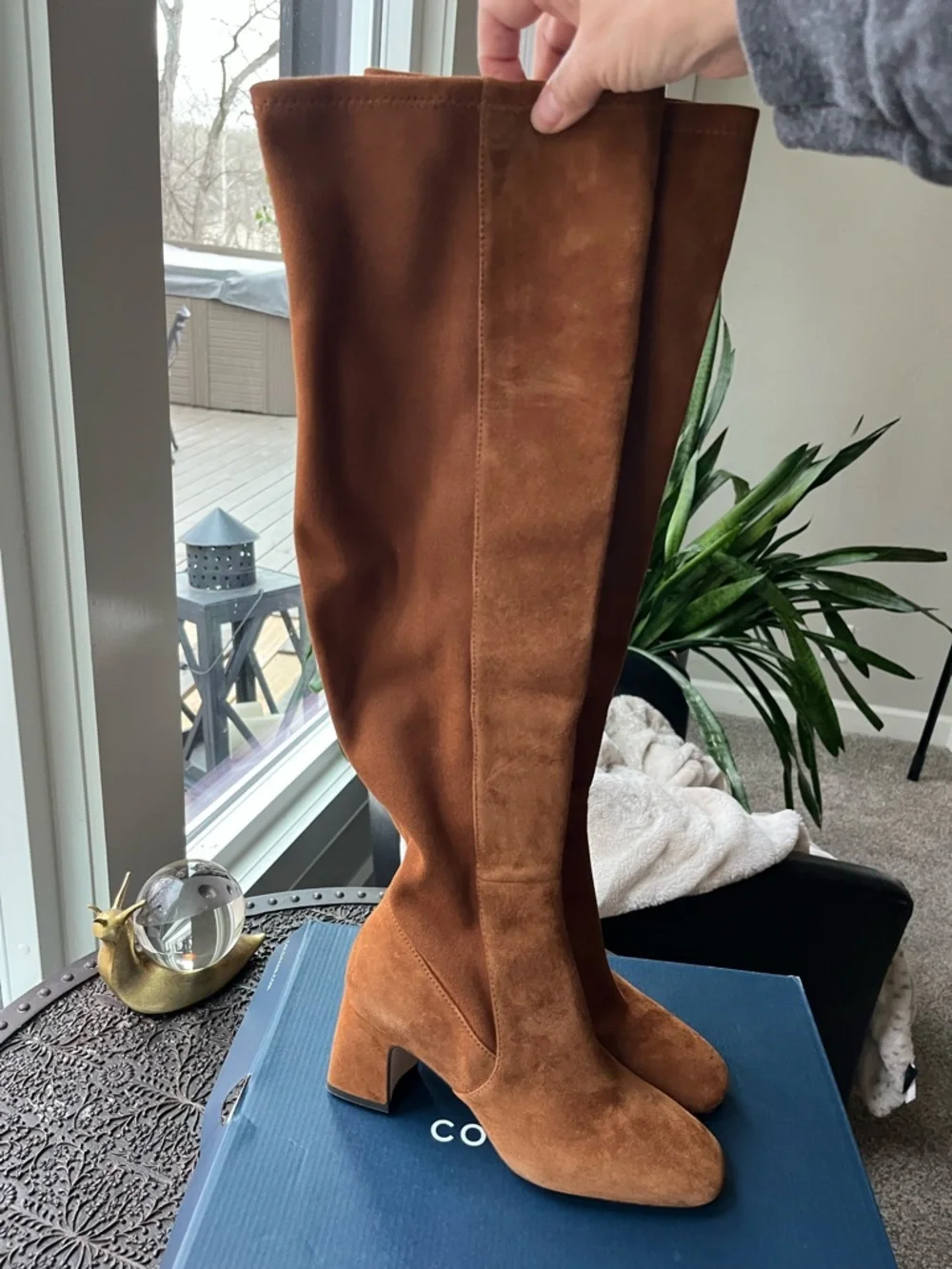 COLE HAAN GEORGETTE OVER THE KNEE BOOTS IN TOBACCO SUEDE 5 - Picture 5 of 11